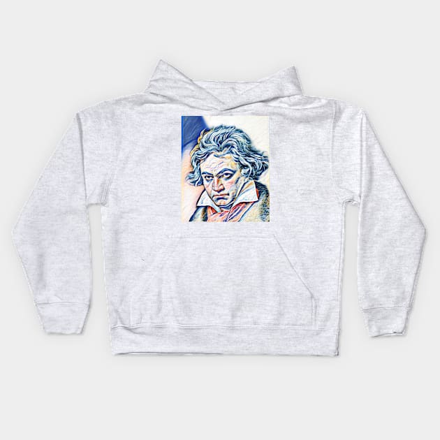 Ludwig van Beethoven Portrait | Ludwig van Beethoven Artwork 12 Kids Hoodie by JustLit